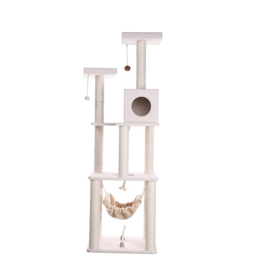 Armarkat B7301 Classic Real Wood Cat Tree In Ivory, Jackson Galaxy Approved, Four Levels With Rope SwIng, Hammock, Condo, and Perch