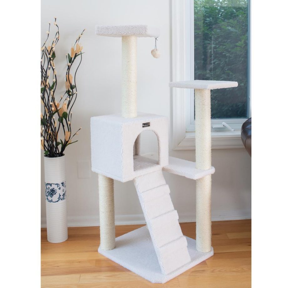 Armarkat Ivory Fleece Covered 53" High Real Wood Cat Tree, B5301