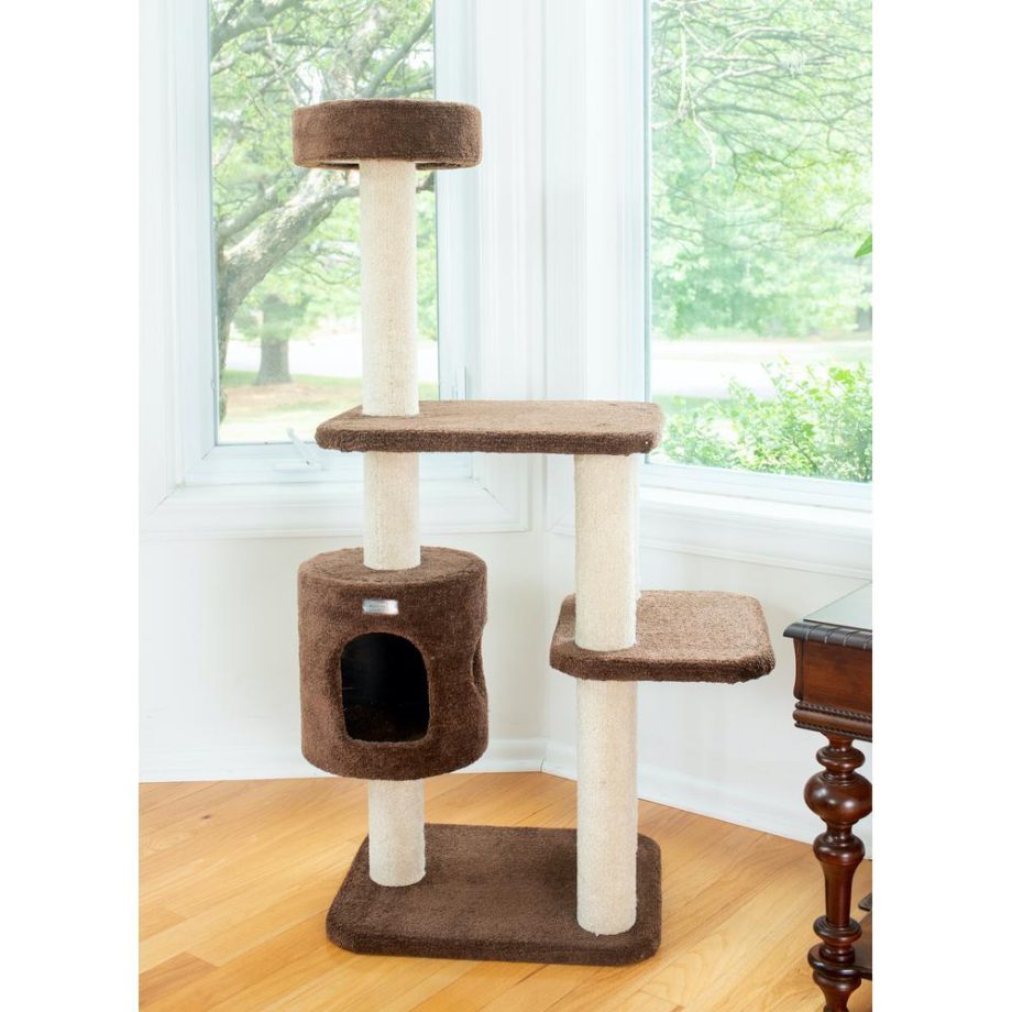 Armarkat 3-Level Carpeted Real Wood Cat Tree Condo F5502, Kitten Play House, Brown