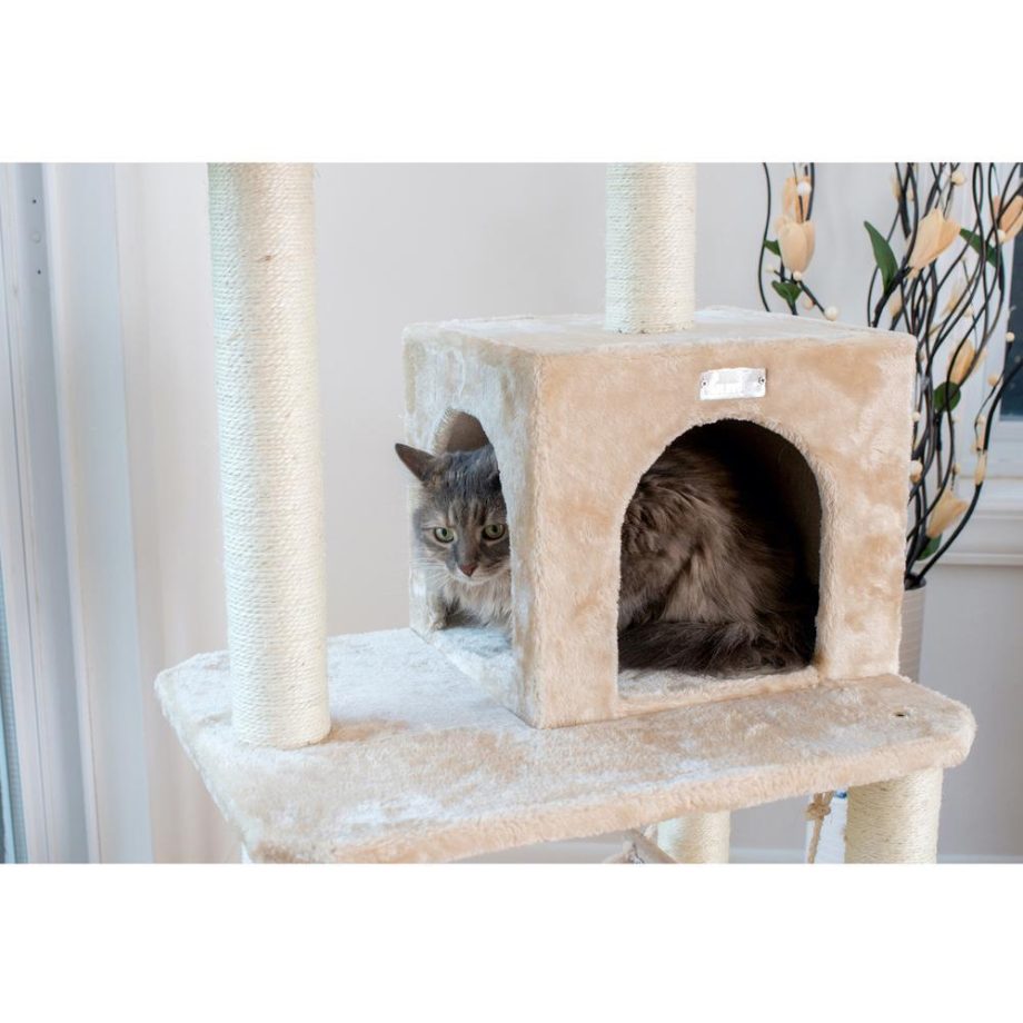 GleePet GP78570921 57-Inch Real Wood Cat Tree In Beige With Perches, RunnIng Ramp, Condo And Hammock