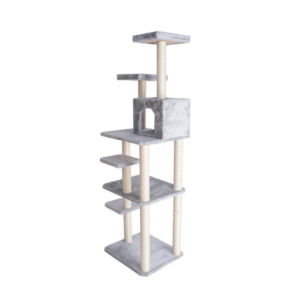 GleePet GP78740822 74-Inch Real Wood Cat Tree With Seven Levels, Silver Gray