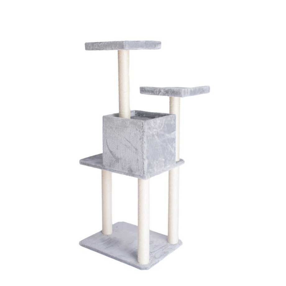 GleePet GP78571022 57-Inch Real Wood Cat Tree In Silver Gray With Two-Door Condo