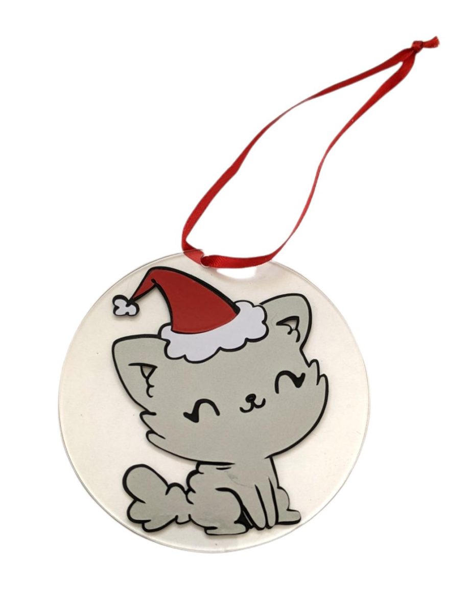 Round Acrylic Christmas Cat Ornament