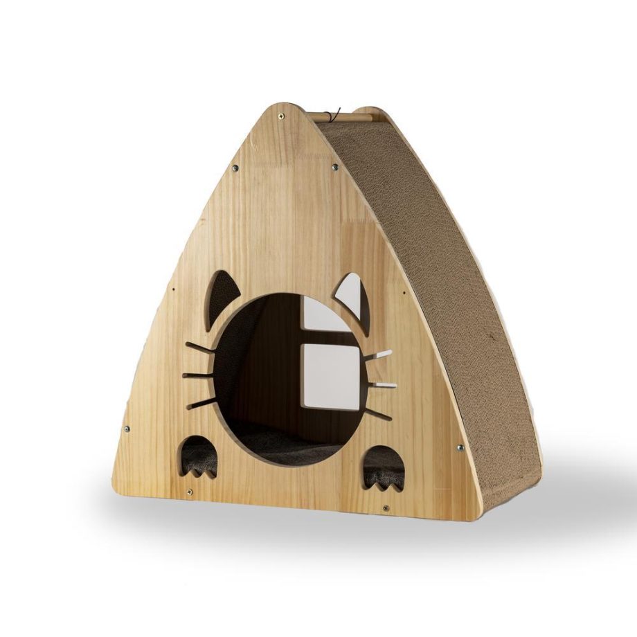 Armarkat Real Wood Medium Triangular Natural Solid Wood Cat House S2106