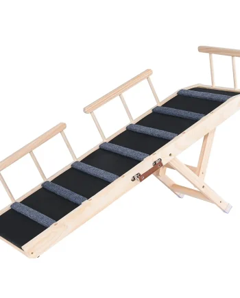 VEVOR Folding Adjustable Wooden Pet Ramp for Cats and Dogs of All Ages; Ramp 47.2" Long, Adjustable Height from 13.8" to 27.6" with Removable Safety Guardrails