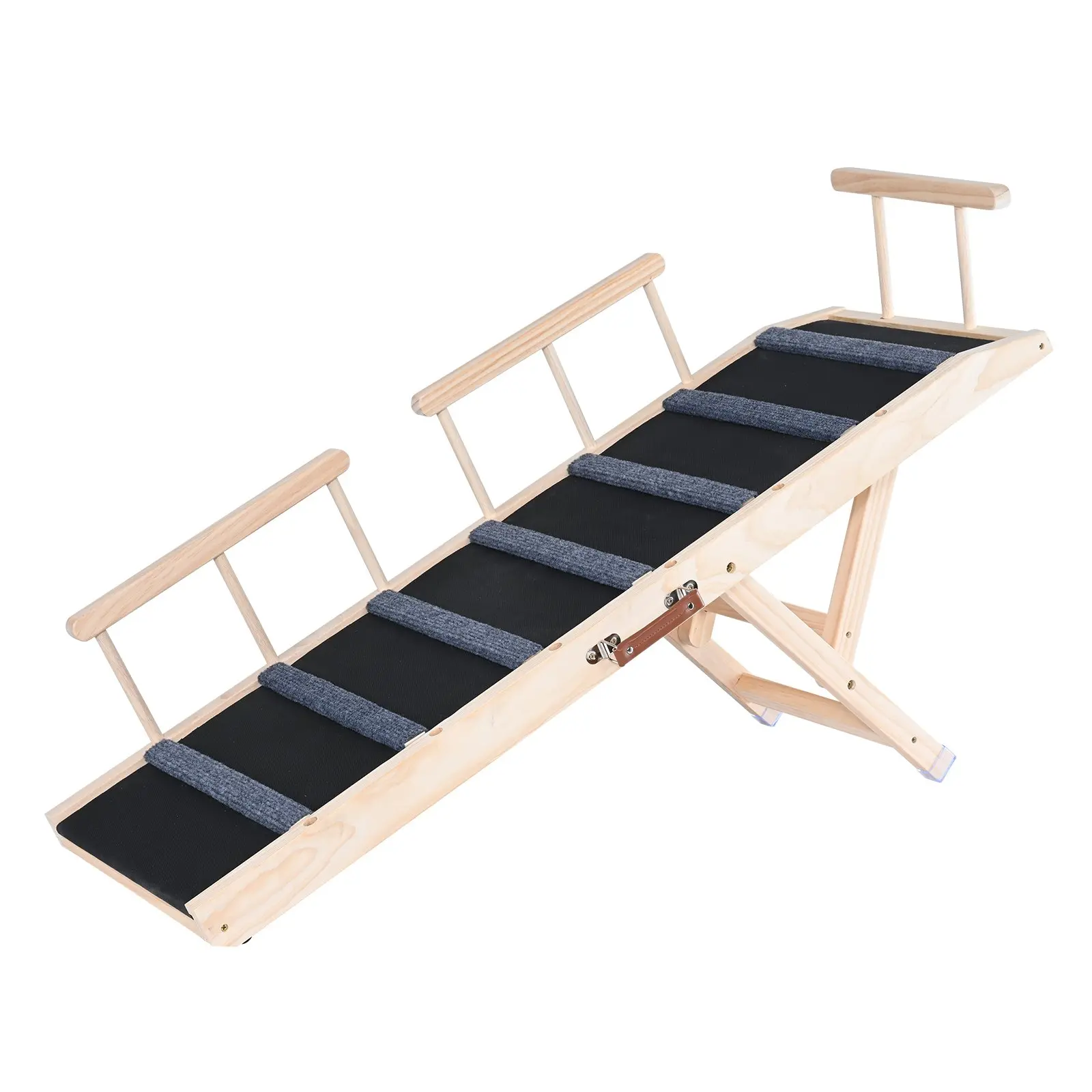 VEVOR Folding Adjustable Wooden Pet Ramp for Cats and Dogs of All Ages; Ramp 47.2" Long, Adjustable Height from 13.8" to 27.6" with Removable Safety Guardrails