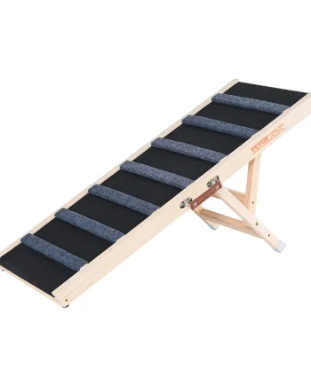 VEVOR Folding Adjustable Wooden Pet Ramp for Cats and Dogs of All Ages; Ramp 39.3" Long, Adjustable Height from 15" to 22"