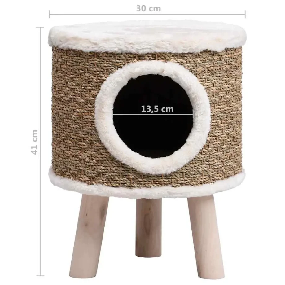 vidaXL Cat Tree Bed Brown Natural Seagrass, Plush Covering - Image 3