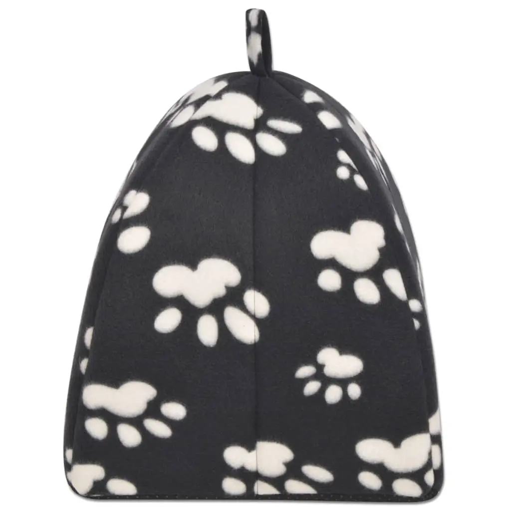 vidaXL Cat Cubby Bed Black with White Paw Prints Polyester fleece - Image 2